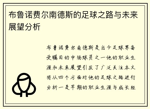 布鲁诺费尔南德斯的足球之路与未来展望分析